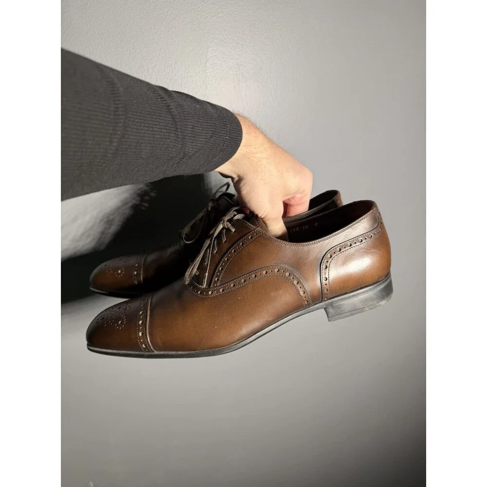 Salvatore Ferragamo Brown Leather Cap Toe Brogue Oxford Dress Shoes 10 D
